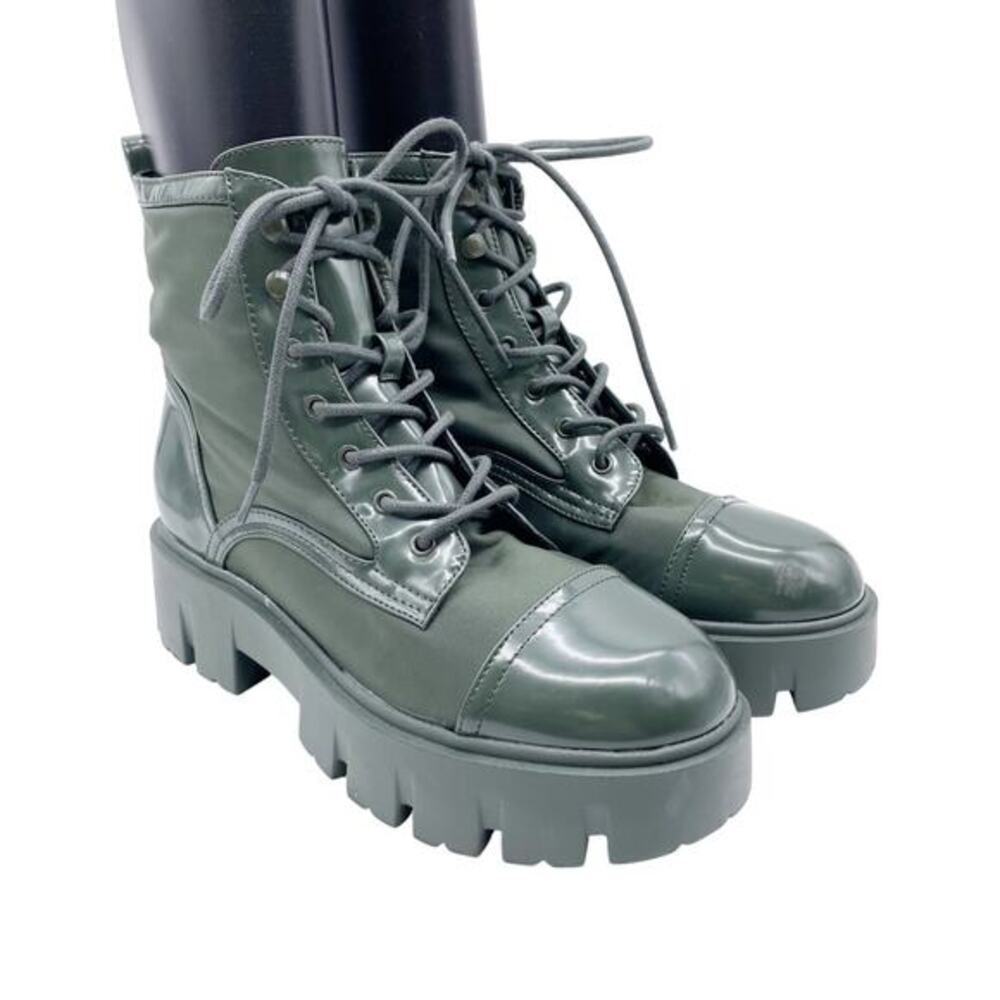 Nine West Women's Obri 2 Mixed Media Ankle Combat Lace up‎ Boots Green Size 9 M